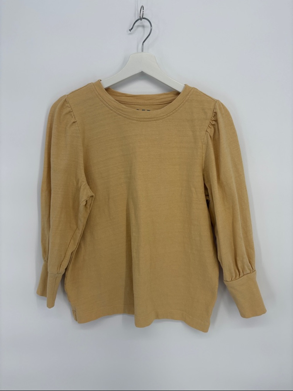 🪾 Loft cotton pale yellow knit Puff Sleeve Crewneck Top